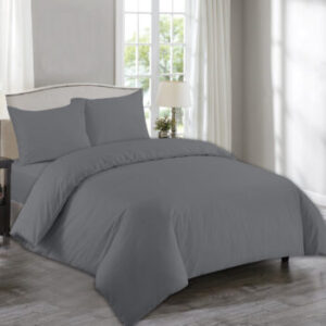 Plain Grey Duvet Cover with Pillowcase – Polycotton